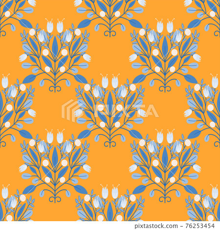 Folk art Scandinavian symmetric design. Retro floral folk art pattern 76253454