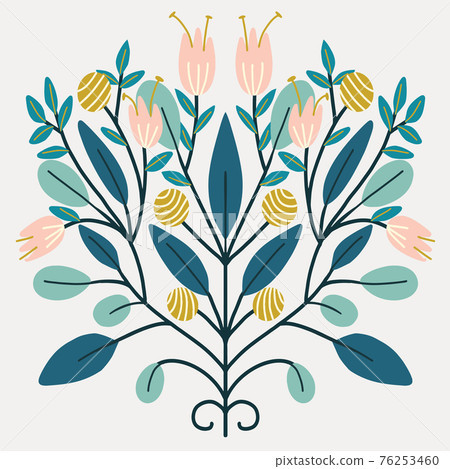 Folk art Scandinavian symmetric design. Retro floral folk art pattern Folk art Scandinavian symmetric design. Retro floral folk art pattern 76253460