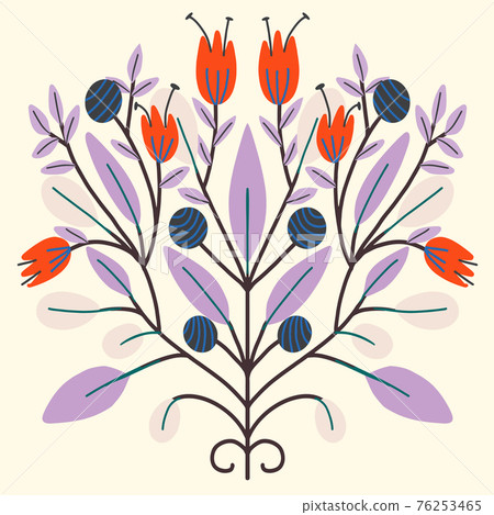 Folk art Scandinavian symmetric design. Retro floral folk art pattern 76253465