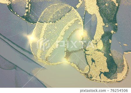 Light blue, turquoise and gold shining abstract marble background 76254506