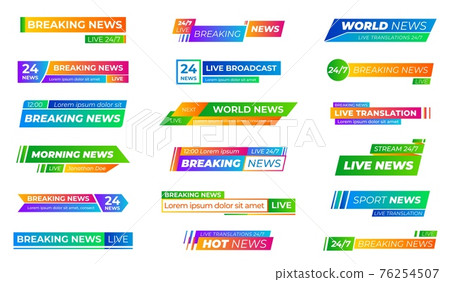 Breaking news bars. Text frames bar, banners or name strip for tv sports title. Modern broadcast header, video stream or show recent vector element 76254507
