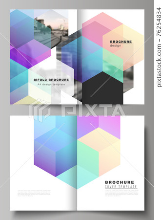 Vector layout of two A4 format cover mockups design templates with abstract shapes and colors for bifold brochure, flyer, magazine, cover design, book design, brochure cover. 76254834