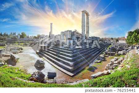 Panorama of Temple of Apollo in ancient city of Didim over dramatic sky 76255441