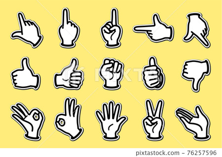 Sticker-style hand sign icon set 76257596