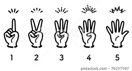 Hand sign icon set representing numbers 76257597