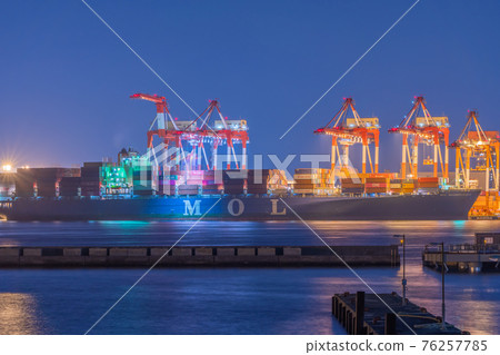 海關，海關，貿易，港口，大井碼頭，大井集裝箱，起重機，夜景，東京，東京灣，輪船，集裝箱船 76257785