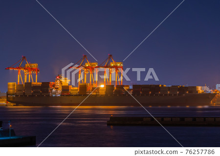 Customs Customs Trade Port Oi Wharf Oi Container Crane Night View Tokyo Tokyo Bay Ship Container Ship 76257786