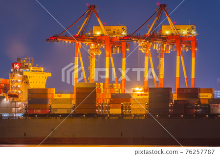 Customs Customs Trade Port Oi Wharf Oi Container Crane Night View Tokyo Tokyo Bay Ship Container Ship 76257787