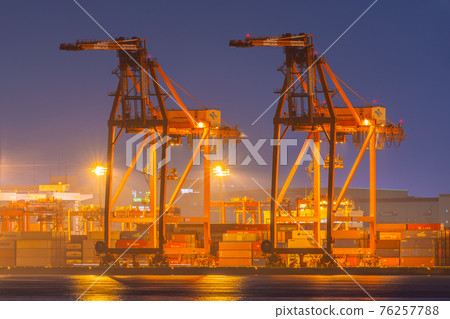 Customs Customs Trade Port Oi Wharf Oi Container Crane Night View Tokyo Tokyo Bay Ship Container Ship 76257788