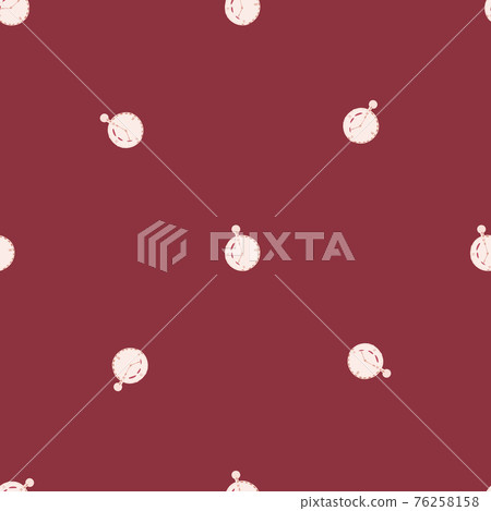 Hand drawn seamless pattern in minimalistic style with simple stopwatch print on maroon background. 76258158