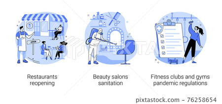 Covid19 business restrictions abstract concept vector illustrations. Covid19 business restrictions abstract concept vector illustrations. 76258654