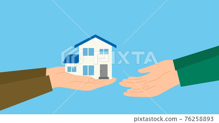 Illustration image of handing a house to a child, blue background, vector illustration 76258893