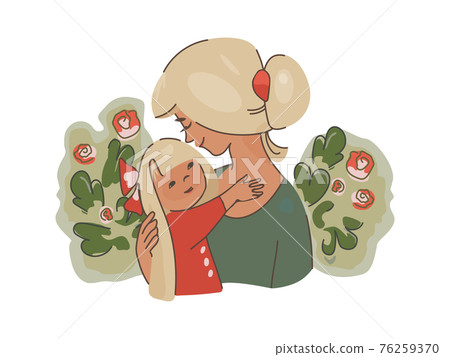 Little toddler daughter hugs her mother. Happy Mother's Day card 76259370