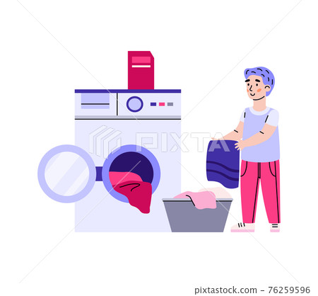 Child sorting laundry to washing machine, cartoon vector illustration isolated. Child sorting laundry to washing machine, cartoon vector illustration isolated. 76259596