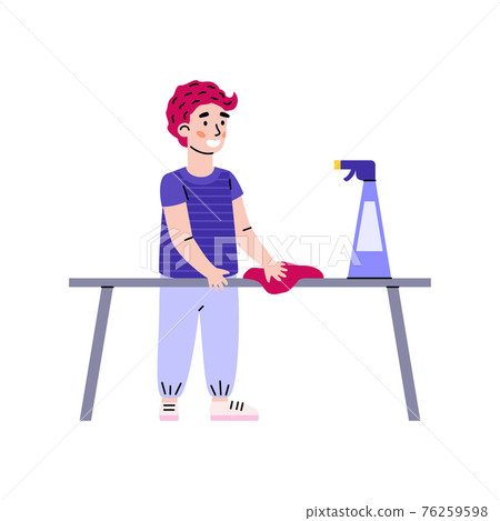 Little child polishing furniture himself, cartoon vector illustration isolated. Little child polishing furniture himself, cartoon vector illustration isolated. 76259598