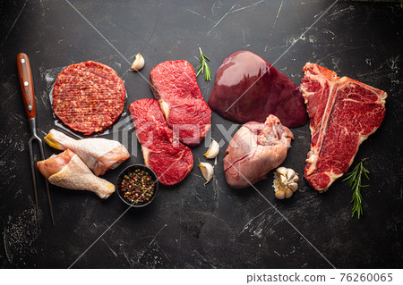 Assorted raw meat for carnivore diet Assorted raw meat for carnivore diet 76260065