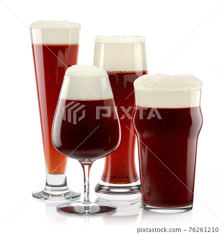 Set of fresh stout beer glasses with bubble froth isolated on white background. Set of fresh stout beer glasses with bubble froth isolated on white background. 76261210