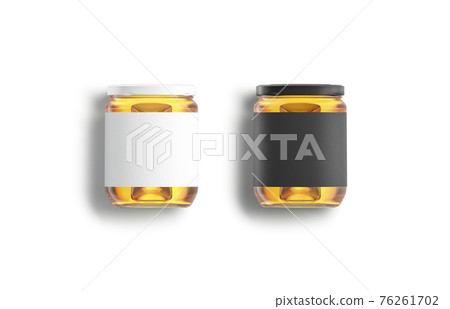 Blank glass jar, black and white label and honey mockup Blank glass jar, black and white label and honey mockup 76261702