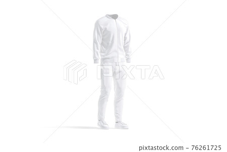 Blank white sport tracksuit with bomber, pants and sneakers mockup 76261725