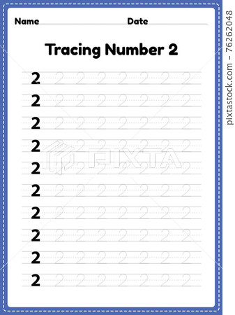 Tracing number 2 worksheet for kindergarten and preschool kids for educational handwriting practice in a printable page. 76262048