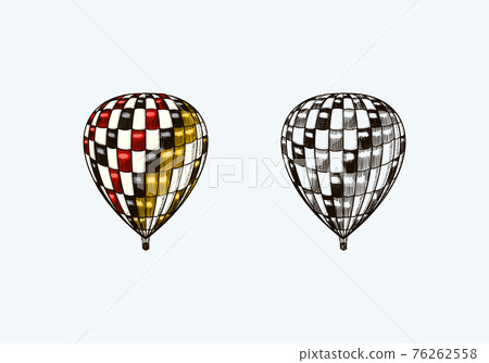 Vintage Hot Air Balloon. Vector retro flying airship with decorative elements. Template transport Vintage Hot Air Balloon. Vector retro flying airship with decorative elements. Template transport 76262558