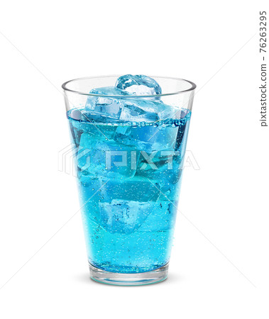 Glass Blue Hawaii Drink Ice Illustration Real 76263295