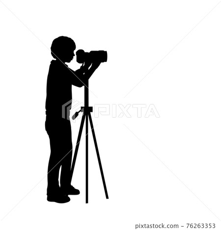 Silhouette boy teenage with photo camera 76263353