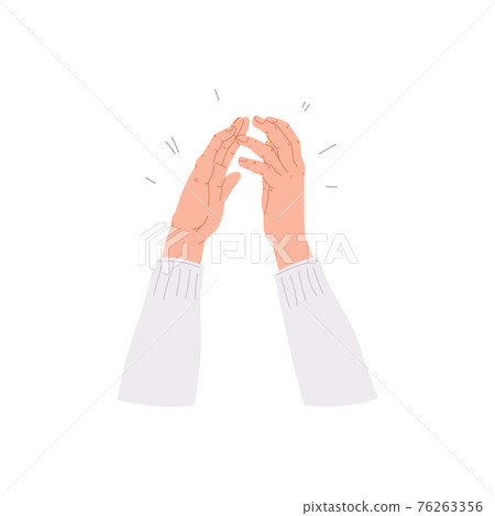 Applauding cheering hands of caucasian person, flat cartoon vector illustration isolated on white background. Human hand palms clapping and applauding. 76263356