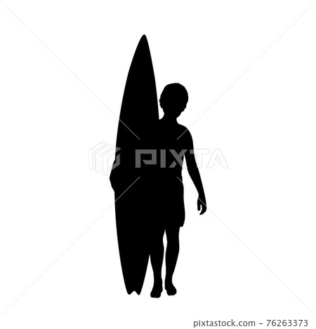 Silhouette of boy stands with surfboard 76263373