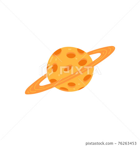 Saturn planet with craters and gas rings, flat vector illustration isolated. Saturn planet with craters and gas rings, flat vector illustration isolated. 76263453