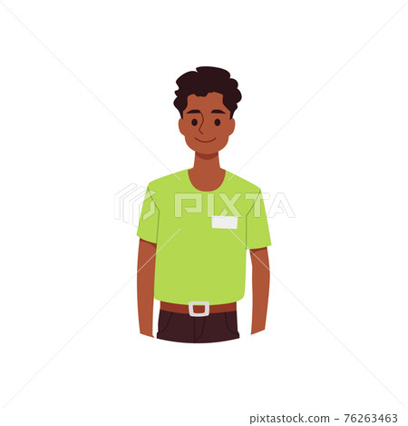 Smiling waiter or cafe worker, seller man flat vector illustration isolated. Smiling waiter or cafe worker, seller man flat vector illustration isolated. 76263463