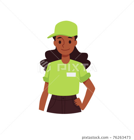 Fast food restaurant female worker, service staff for taking the orders. 76263473