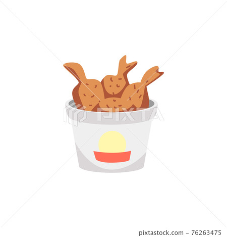 Basket of fried chicken legs or drumsticks, flat vector illustration isolated. Basket of fried chicken legs or drumsticks, flat vector illustration isolated. 76263475