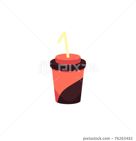 Disposable plastic or paper cup with straw, flat vector illustration isolated. Disposable plastic or paper cup with straw, flat vector illustration isolated. 76263482