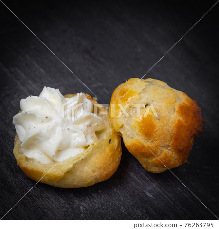 Dessert, Pastry, cream puff with whipped cream 76263795