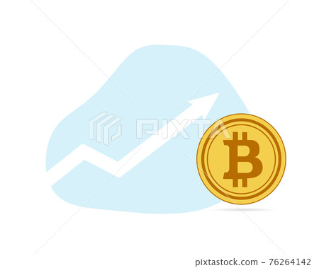 Gold flat coin of digital crypto currency bitcoin on a blue background and a white arrow graph of the growth of the value rate up Gold flat coin of digital crypto currency bitcoin on a blue background and a white arrow graph of the growth of the value rate up 76264142