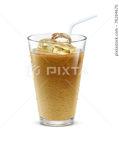 Glass Coffee Milk Ice Milk Tea Ice Drink Illustration Real Straw 76264670