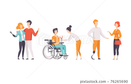 Happy Disabled People Having Good Time with their Friends Set, Support, Accessibility, Active Lifestyle Concept Flat Vector Illustration 76265690