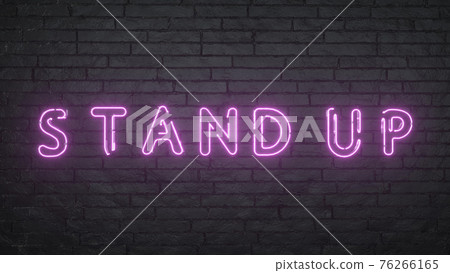 Stand Up Neon Sign. Glowing Stand Up Emblem On - Stock Illustration 