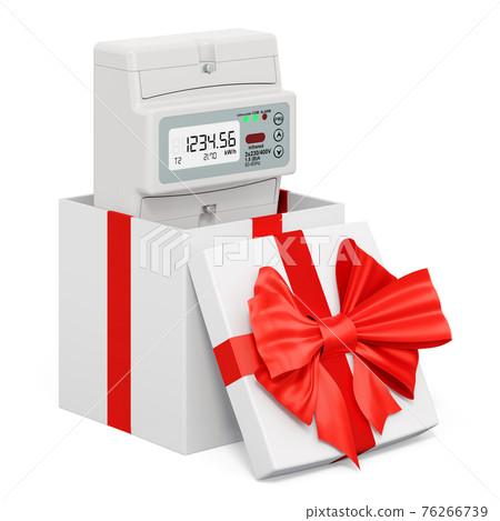 Electric meter inside gift box, present concept. 3D rendering 76266739