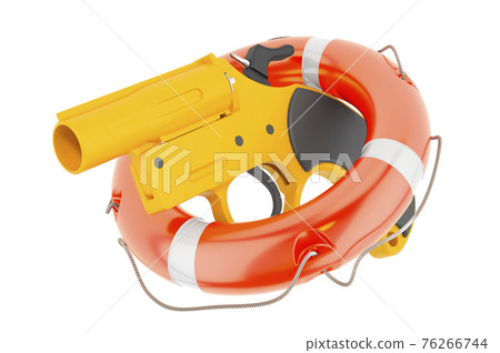 Signal pistol with lifebelt, 3D rendering 76266744