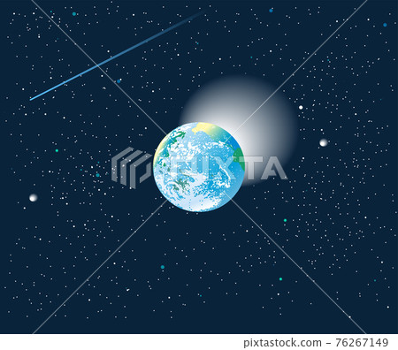 The blue earth and meteors in outer space where galaxies spread The blue earth and meteors in outer space where galaxies spread 76267149