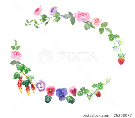 <Watercolor> Oval wreath frame material of enchanted forest bouquet (berries, pansies, roses, vines) <Watercolor> Oval wreath frame material of enchanted forest bouquet (berries, pansies, roses, vines) 76268077