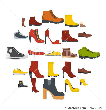 Footwear shoes icon set isolated, flat style 76270459