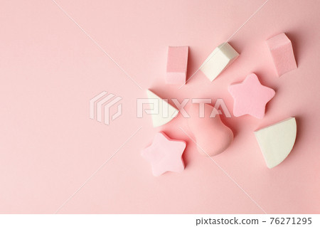Cosmetic pink sponges on pink background, copy space, beauty, monochrome concept, Cosmetology tools for make up artists, minimal Cosmetic pink sponges on pink background, copy space, beauty, monochrome concept, Cosmetology tools for make up artists, minimal 76271295