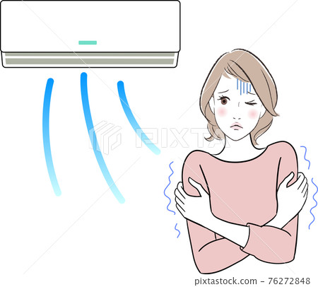 Illustration of a woman who is cold because the cooler is too effective 76272848