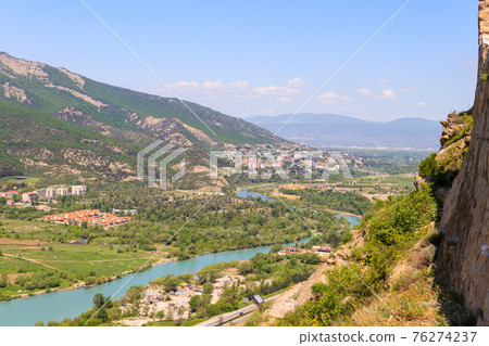 Aerial view on old town Mtskheta in Georgia 76274237