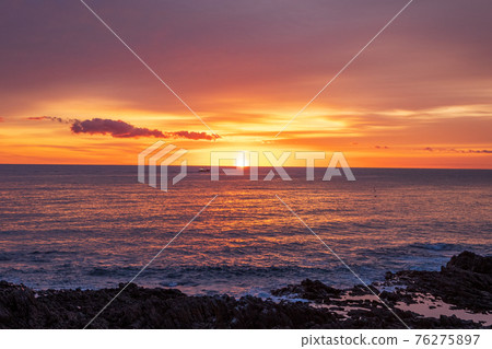 Summer Omu Town Sunrise Cape Sunrise and fishing boat scenery 76275897