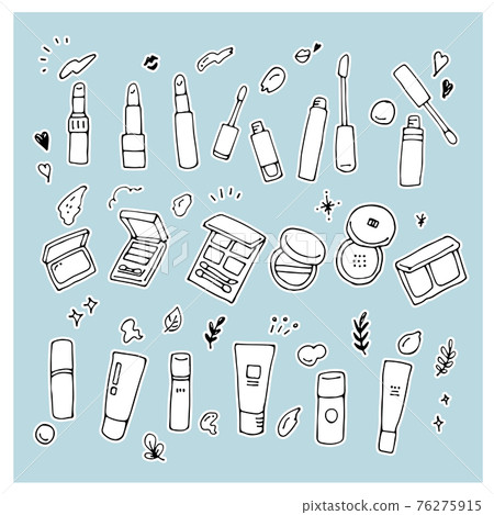 手繪化妝品插圖集線條藝術白色邊框 76275915