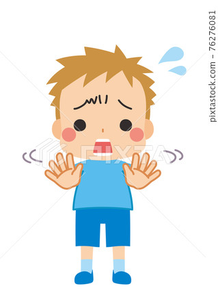 一個可愛的小男孩搖頭，完全否認的插圖 76276081